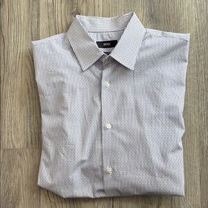 BOSS HUGO BOSS MENS DRESS SHIRT BLUE WHITE  NECK Size 15.5